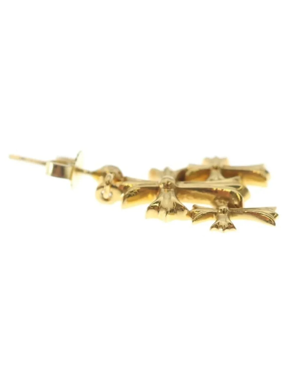 Chrome Hearts 22k 3 CH Cross Drop Triple Earrings Gold